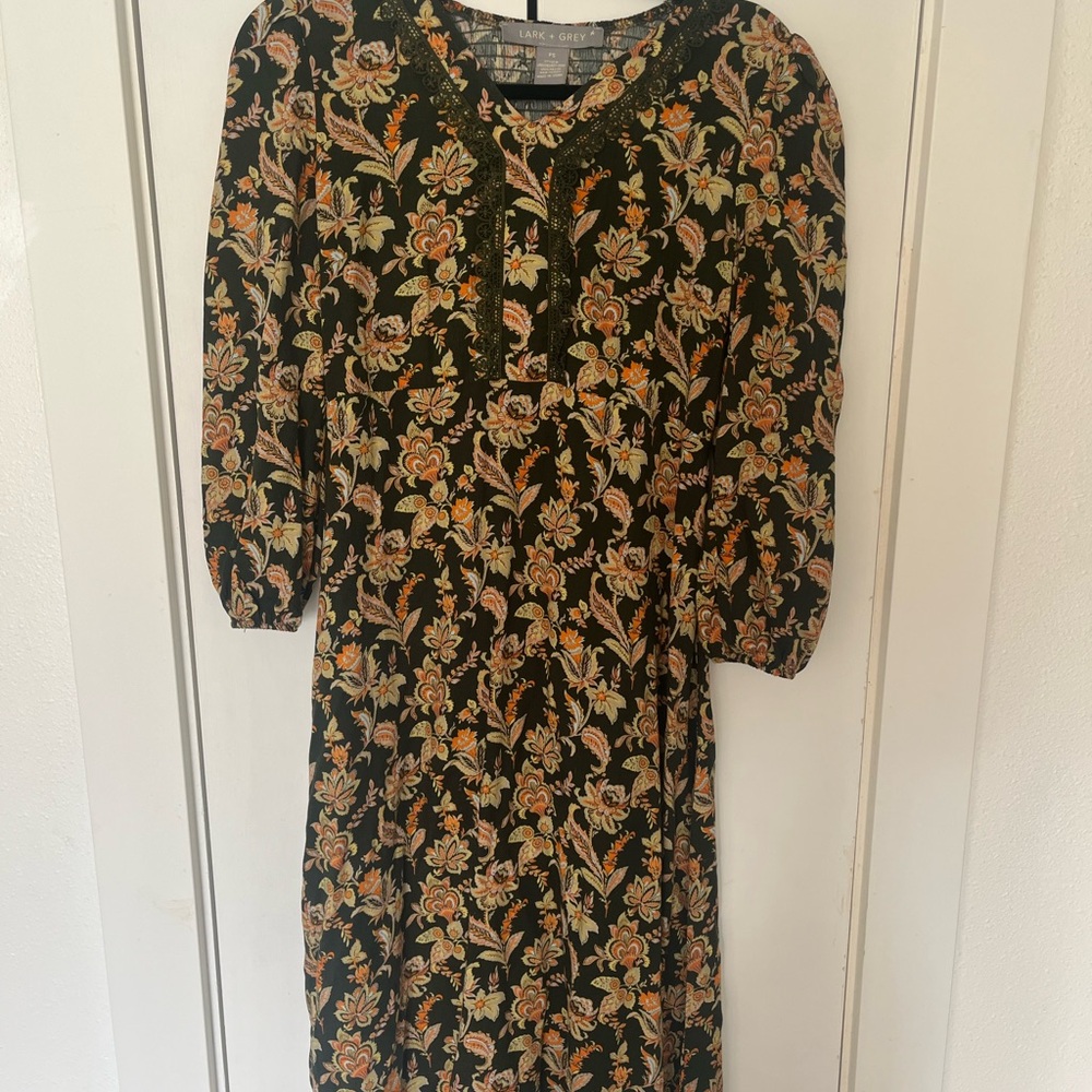 Vintage Floral Green and Orange Dress
